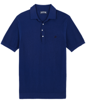 Men Knit Cotton Polo Solid Ultramarine front view