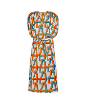 Vestido largo en gasa de algodón con estampado Africain para mujer - Vilebrequin x JCC+ - Edición limitada Blanco vista frontal