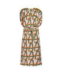 Caftano lungo donna in voile di cotone Africain - Vilebrequin x JCC+ - Edizione limitata Bianco vista frontale