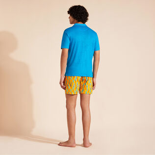 Polo en jersey de lin homme uni Bleu hawai vue portée de dos