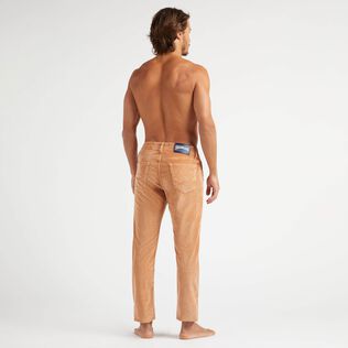 Men Vintage Faded 5-Pocket Corduroy Pants Caramel back worn view