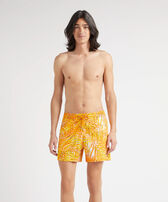 Men Stretch Short Swim Shorts Palm Leaves Mango front worn view