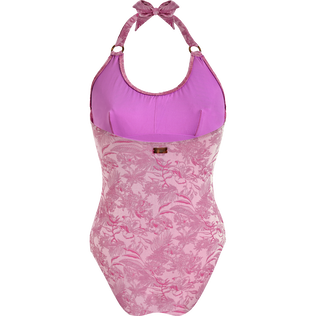 Floral Jacquard-Badeanzug mit Nackenträger für Damen Marshmallow Rückansicht