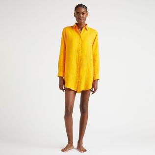 女士纯色亚麻衬衫裙 Mango 正面穿戴视图