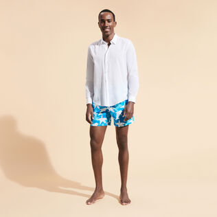 Camicia leggera in voile di cotone tinta unita Bianco dettagli vista 2