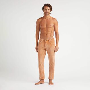 Men Vintage Faded 5-Pocket Corduroy Pants Caramel front worn view