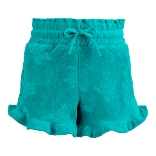 Girls Terry Swim Shorts Ronde des Tortues  Tropezian green front view