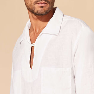 Men Linen Vareuse Shirt Solid White details view 2