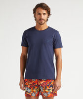 Men Organic Cotton T-shirt Monoi Turtles Back Print Navy front worn view
