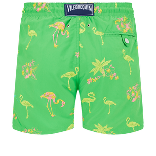 Men Classic Embroidered - Men Swim Trunks Embroidered 2012 Flamants Rose - Limited Edition, Grass green back view