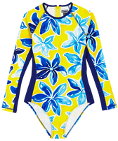 Bañador de una sola pieza y manga larga con protección solar y estampado Raiatea para mujer Sol vista frontal