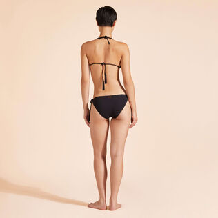 Braguitas de bikini de corte brasileño con cuerda para mujer con estampado Tresses Negro vista trasera desgastada