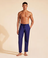 Men Wool Pants Super 120 Midnight front worn view