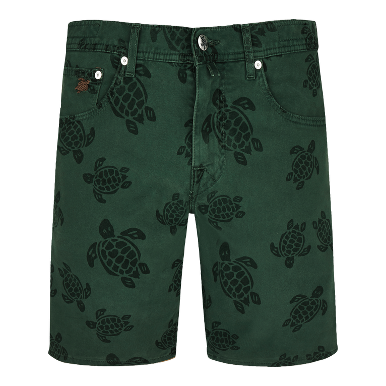 Men 5-pockets Bermuda Shorts Resin Print Ronde Des Tortues - Garonne - Green