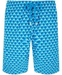 Men Long classic Printed - Men Swim Trunks Long Micro Waves, Lazulii blue front view