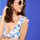 Women Underwire Printed - Women Halter Bikini Top Flash Flowers, Purple blue details view 5