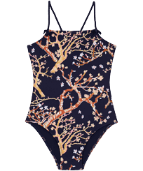 Sweet Blossom Badeanzug für Mädchen Marineblau Vorderansicht