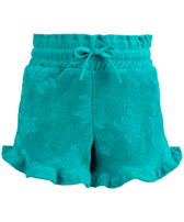 Pantaloncini bambina in spugna Ronde des Tortues Tropezian green vista frontale