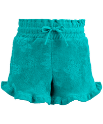 Girls Terry Swim Shorts Ronde des Tortues  Tropezian green front view