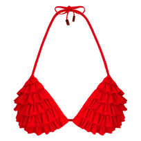 Women Triangle Bikini Top Solid Poppy red front view
