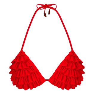 Women Triangle Bikini Top Solid Poppy red front view