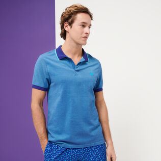 Polo en piqué de algodón de color liso y cambiante para hombre Celeste detalles vista 4
