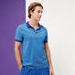 Polo en piqué de algodón de color liso y cambiante para hombre Celeste detalles vista 4