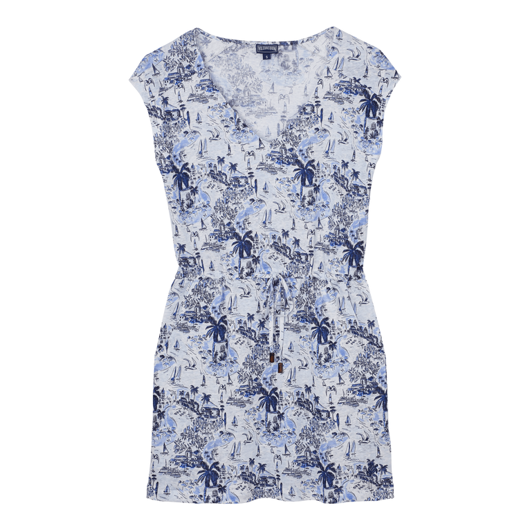 Women V Neckline Linen Short Dress Riviera - Fairway - Blue