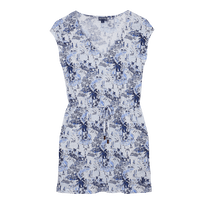 Women Linen V-neck Short Dress Riviera Ink front view