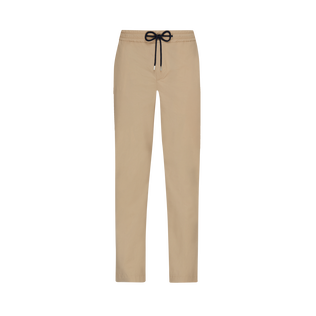 Men Elastic waist Cotton Pants Solid Sand front view