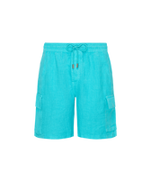 Bermuda cargo uomo in lino tinta unita Disco green vista frontale