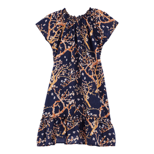 Vestido de gasa de algodón con estampado Sweet Blossom para niña Azul marino vista frontal