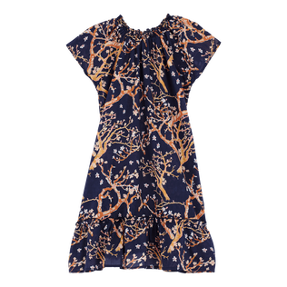 Sweet Blossom Kleid aus Baumwollvoile für Mädchen Marineblau Vorderansicht