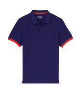Men Cotton Pique Polo Shirt Solid Midnight vista frontal