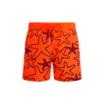 Men Ultra-light and packable Swim Shorts Flocked Starlettes Fluo fire front view