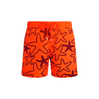 Men Ultra-light and packable Swim Shorts Flocked Starlettes Fluo fire front view