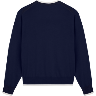 Men Merino Wool Cashmere Silk Crewneck Sweater Blu marine vista posteriore