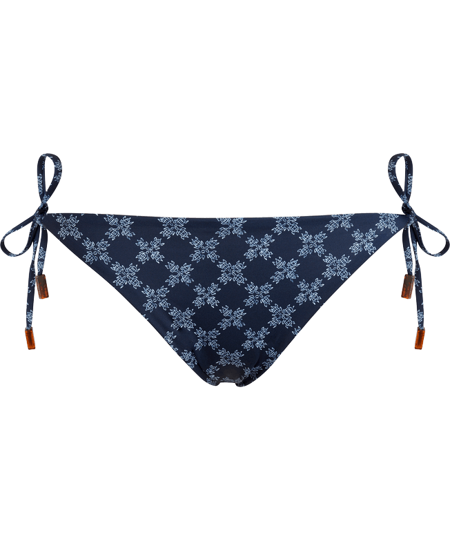 Bas De Maillot De Bain Culotte À Nouer Femme Vbq Monogram - Flore - Bleu - Taille XL - Vilebrequin