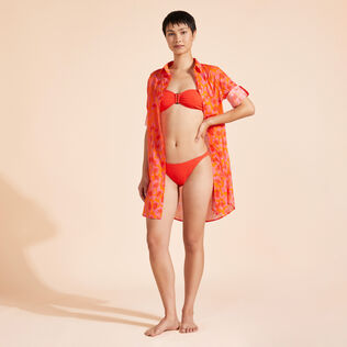 Vichy Jacquard Bandeau-Bikinioberteil mit Ring für Damen Mohnrot Details Ansicht 1