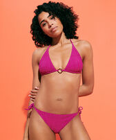 Women Bikini Bottom Mini Brief to be tied Plumetis Crimson purple front worn view