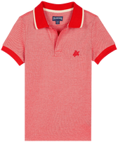 Cotton Pique Boys Polo Shirt Solid Poppy red front view