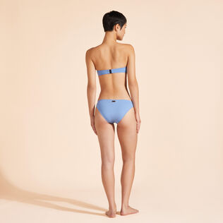 Women Ring Bandeau Bikini Top Solid Jeans blue back worn view