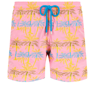 Men Swim Trunks Embroidered 1990 Striped Palms - Limited Edition Pink polka front view