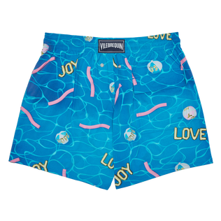 Men Stretch Short Swim Shorts Side Ways - Vilebrequin x Joel Mesler Hawaii blue 后视图