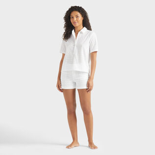 Women Cotton Polo Broderie Anglaise White front worn view