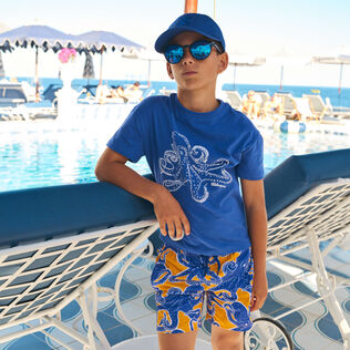 Camiseta en algodón orgánico con estampado Poulpes para niño Marrakech vista frontal desgastada