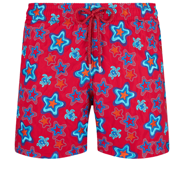 Men Swim Shorts Embroidered Stars Gift - Swimming Trunk - Mistral - Red