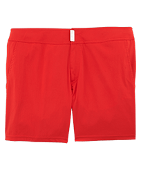 Men Flat Belt Stretch Swimwear Solid Poppy red front view