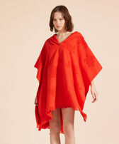 Terry Poncho Poppy red women front worn view