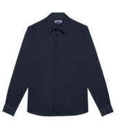 Camisa ligera unisex en gasa de algodón de color liso Azul marino vista frontal